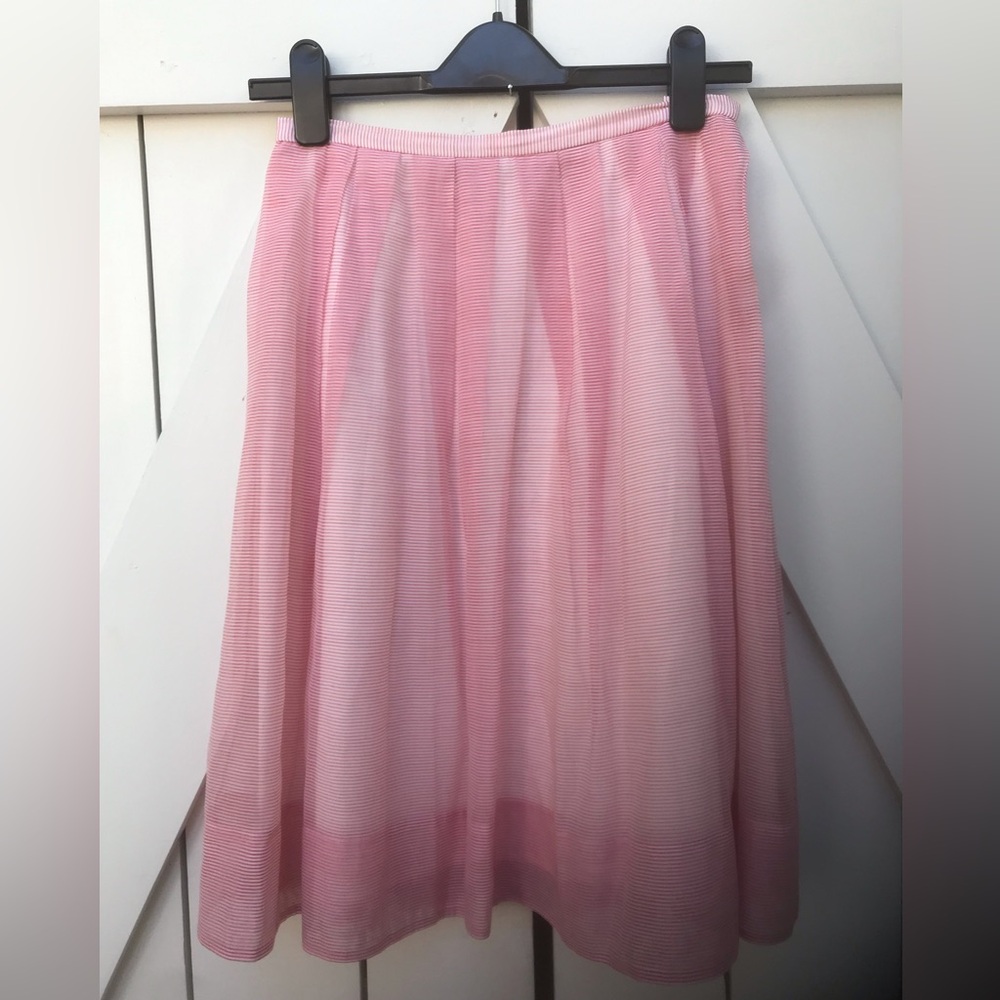 Talbots Pleated Cotton and Silk Skirt in Fine Pink and White Stripes